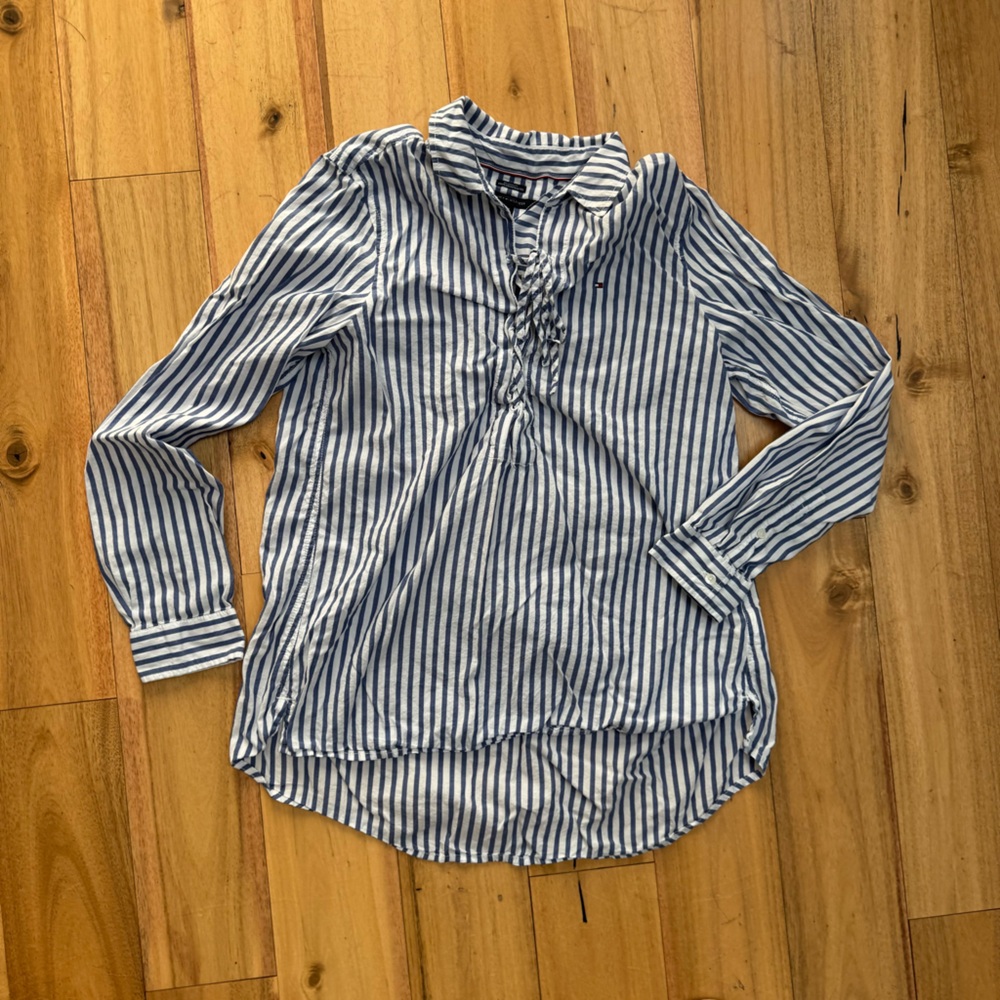 Tommy Hilfiger Navy and White Striped lace up‎ tunic size medium Y2K